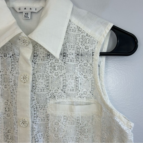 CAbi White Crochet Lace Button Down Sheer Lace Blouse Size XS - Picture 6 of 9